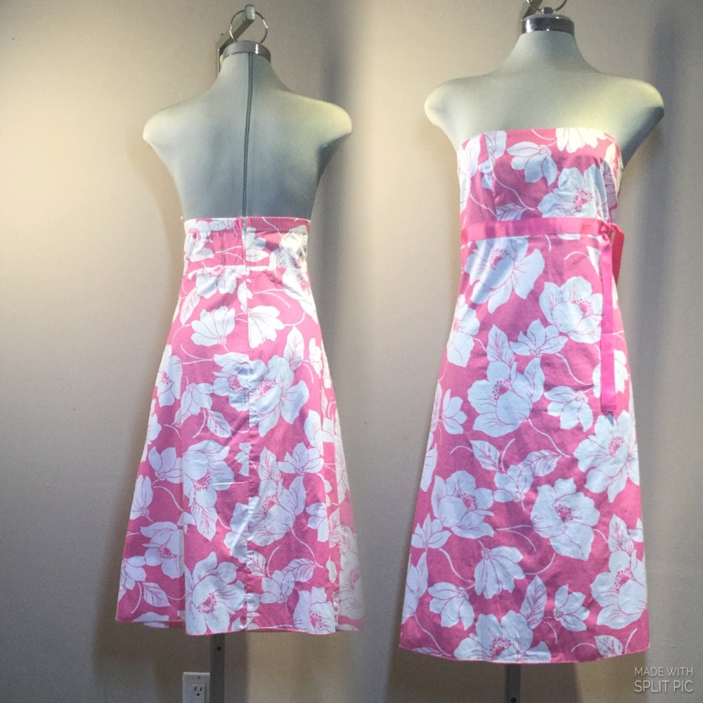 LOGOS Gorgeous Strapless White and Pink Floral, Summer Dress Size L
